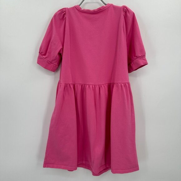 Crown & Ivory Hot Pink Babydoll Dress size M 100% Cotton Short Sleeve Mini - Picture 8 of 8